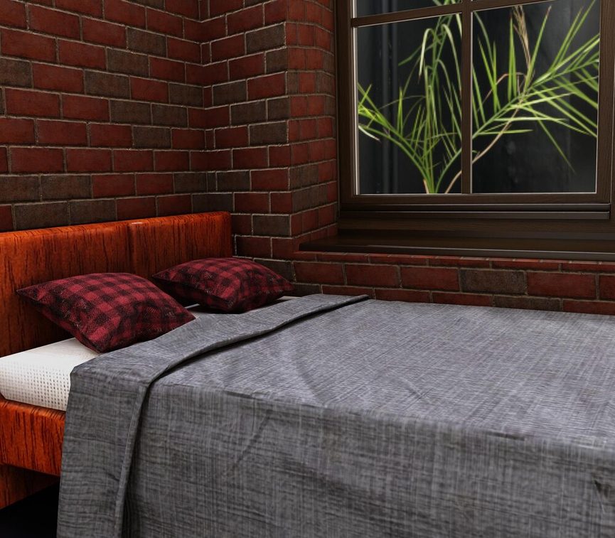 Chambre compacte avec lit et matelas choisi pour un studio