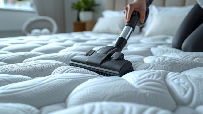 Aspirateur passé sur un matelas pour retirer la poussière et les acariens
